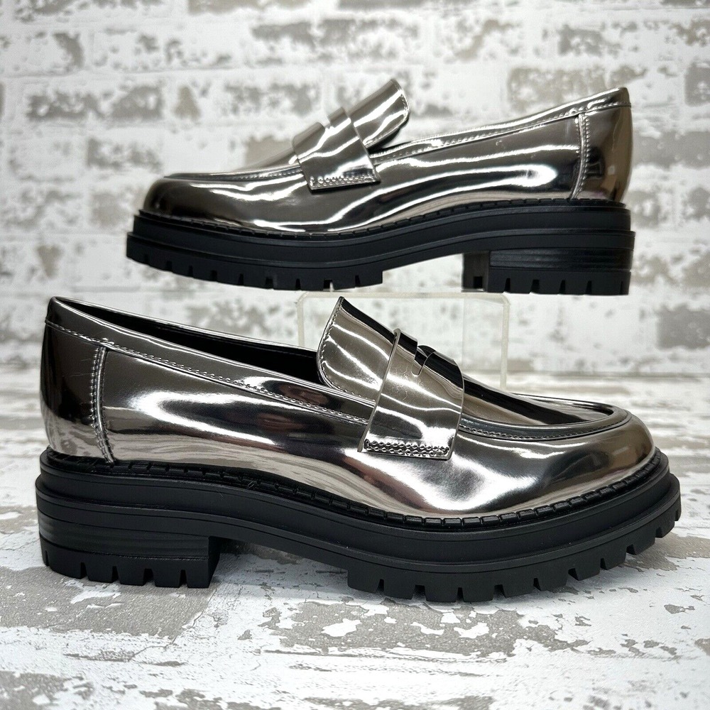 Calvin Klein Grant Penny Loafers Womens 6.5M Metallic Flats Slip On Lug Sole